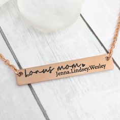 Bonus Mom Names Necklace Bonus Mom Gifts, Custom Bar Necklace, Girlfriend Anniversary Gifts, Mother Of The Bride Gift, Bonus Mom, Step Mom Gifts, Step Mom, Bar Necklace Personalized