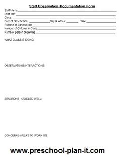 a blank form for a staff observation documentation