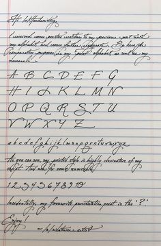 handwriting on lined paper with cursive writing in english and latin letters, including the letter c