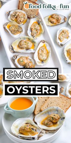 an image of smoked oysters with dipping sauce