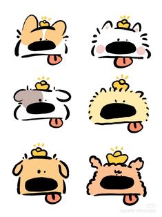 four cartoon dogs with crowns on their heads and one has its tongue out to the side