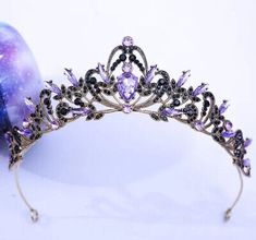 Black Quinceanera Crown, Purple Tiara, Tiara Black, Black Quinceanera, Quinceanera Crown, Black Tiara, Purple Crown, Quince Ideas, Purple Gems