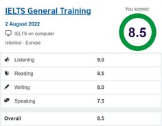 the ielts general training screen is shown in this screenshoter's profile