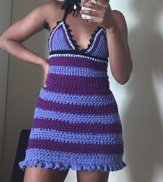 Beautiful crochet ruffle dress with drawstring. The perfect summer fun/vacation dress. All dresses have a drawstring. Cinch to your liking.  With this dress I would need the measurements of bra size, (please refer to chart in pictures). Waist measurements, and hip measurements. Dress is fitted but also a bit stretchy.  If you are interested in a solid color or color mix such as pink and white, blue black and white..etc please mention in the message box. Please make sure to tighten drawstring snu Fitted Cotton V-neck Mini Dress, Fitted Crochet Dress With Spaghetti Straps For Party, Fitted Cotton Mini Dress With Spaghetti Straps, Fitted Cotton Mini Dress In Flirty Style, Fitted Cotton Mini Dress, Flirty Style, Fitted Flirty Cotton Mini Dress, Sundress With Fitted Bodice And V-neck, Flirty Fitted Cotton Mini Dress, Fitted Bodice V-neck Sundress