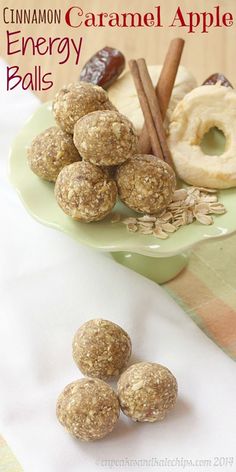 cinnamon caramel apple energy balls on a plate