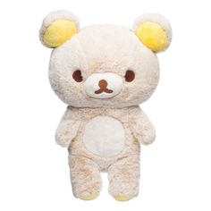 a white teddy bear with brown eyes and ears