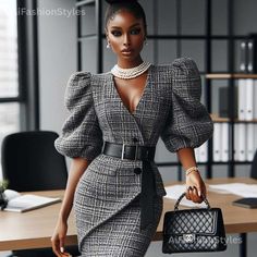 Corporate Attire Women, Corporate Attire, Professional Outfits Women, Elegant Dresses Classy, Houndstooth Dress