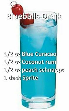 a blue curacao cocktail in a tall glass with a cherry garnish