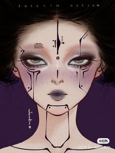 Makeup Looks Ideas Creative, Creative Face Paint Makeup Looks, Jjk Makeup Ideas, Cyberpunk Eyeliner, Cute Vampire Makeup, Facial Scar Reference, Black And White Makeup Looks