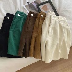 High Waist 5 Colors Shorts Corduroy Pants – Nada Outfit Land High-waisted Corduroy Shorts With Pockets, Casual High-waisted Corduroy Shorts, Corduroy High-waisted Shorts With Pockets, High Waist Corduroy Fall Shorts, High-waist Corduroy Shorts For Fall, Casual Corduroy High-waisted Shorts, Fall High-waist Corduroy Shorts, Cotton Knee-length Shorts For Fall, Short Length Corduroy Bottoms