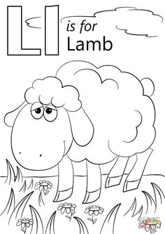 the letter l is for lamb coloring page with an image of a sheep and flowers