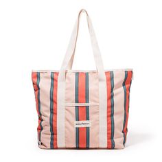 The Beach Bag - Bistro Dusty Pink Stripe White Beach Bag For Vacation, Trendy Pink Beach Bag For Everyday, Trendy Pink Everyday Beach Bag, Pink Rectangular Beach Bag For Weekend, Pink Tote Beach Bag For Weekend, Casual Pink Beach Bag With Large Capacity, Pink Packable Beach Bag, Casual Pink Beach Bag For The Weekend, Casual Pink Beach Bag For Weekend