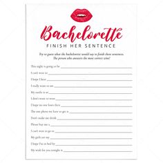 Fun Bach Party Icebreaker Game Finish Her Sentence by LittleSizzle Fun Icebreaker Games, Bachelorette Game, Fun Icebreakers, Ice Breaker Games, Bachelorette Games, My Wish For You, The Bachelorette, Bach Party, Red Lips