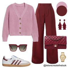 Burgundy Trouser Outfit Women, Wine Trousers Outfit, Maroon Trousers Outfit, Styling Maroon Pants, Gray And Burgundy Outfit, Wide Leg Burgundy Pants, Burgundy Color Combinations Outfits, Maroon Color Combinations Outfits