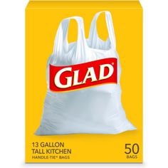 a white bag with the word glad on it