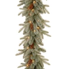 a christmas garland with pine cones and lights