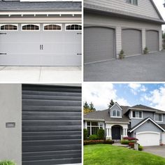 four different garages with the same color paint on one side and the other two