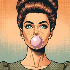 an image of a woman with bubble gum on her nose