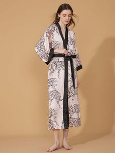 Leopard Print Dressing Gown | Pink Robe Kimono | Bridal Party Robes - Ulivary Purple Forest, Leopard Kimono, Winter Kimono, Luxury Purple, Short Kimono Robe, Silk Dressing Gown, Traditional Kimono, Kimono Wrap, Short Kimono