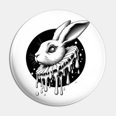 a black and white drawing of a rabbit with dripping paint on it's face