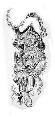 an ink drawing of two wolfs with their heads on each other's shoulders