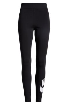 Sporty Tights With Ribbed Waistband, Casual Nike Yoga Pants, Nike Sporty Tight Activewear, Nike Sporty Tights For Gym, Nike Sporty Gym Tights, Nike Sporty Stretch Yoga Pants, Nike Athleisure Tights For Workout, Nike Stretch Sporty Yoga Pants, Nike Sporty Leggings For Gym