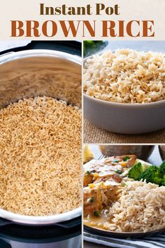 instant pot brown rice with broccoli and chicken in the bottom, then cooked