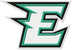 the letter e is made up of green and white letters with an arrow in the middle