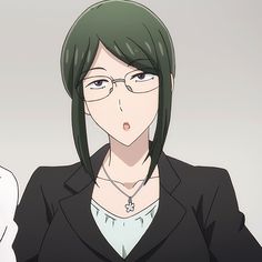 an anime character with green hair and glasses