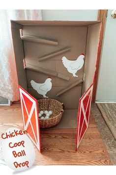 the chicken coop is open and ready to be used as a playroom for chickens