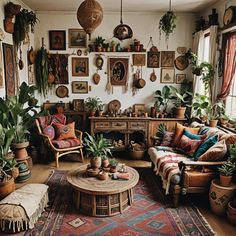 a living room filled with lots of potted plants