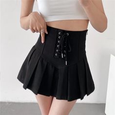 Material: Polyester Color: Black, Grey, Khaki, White Shape: A-line Waist: High waist Unit: CM Waist Hip Length S 60 92 37 M 64 96 38 L 68 100 39 * 1cm ≈ 0.3937 inch Note: There may be 2-3cm error due to manual measurement. If you need size help, please drop us a message, we'd love to help. Gothic High Waist Pleated Mini Skirt, Gothic Pleated Skort For Spring, Spring Gothic Pleated Skort, Black High Waist Pleated Skirt For Summer, Spring Gothic Skort, Gothic Skort For Summer, Gothic Lined Mini Skirt For Summer, Gothic Skort For Spring, Gothic Mini Skort For Summer