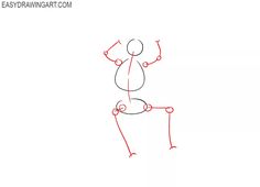 how to draw a cartoon character standing with arms and legs in the air, facing forward