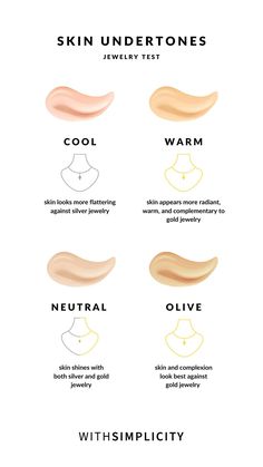 How to Determine Your Skin's Undertone | withSimplicity How To Know Your Undertone, Skin Undertones Charts, Neutral Skin Tone Makeup, Cool Undertones Skin, Olive Skin Undertone, Undertone Skin Chart, Eyeshadow Cool Skin Tone, Colours For Cool Toned Skin