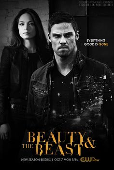 the poster for beauty and the beast, starring actors from left matt wright, elizabeth janen