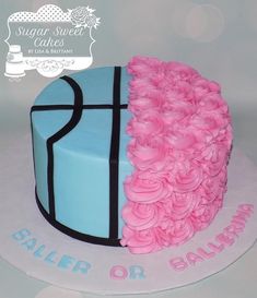 a cake with pink and blue frosting on it that says sugar sweet cakes baker or ballerina