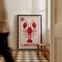 there is a lobster poster on the wall