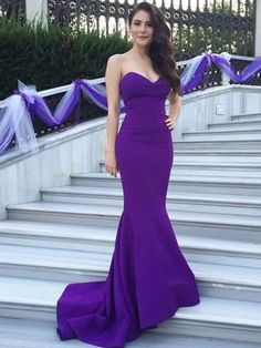 Beaded Bridesmaid Dress, Satin Prom Dresses, Prom Dresses Simple, Mermaid Sweetheart, Purple Prom, Strapless Prom Dresses, Simple Prom Dress, Purple Prom Dress, Sweetheart Prom Dress