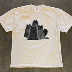 Cat T-Shirt Fast Shipping $25 Lowest I Can Do Custom Deadstock Hit Me With Questions Mini Print Tshirt, Affordable Cotton T-shirt With Bear Print, Two Tshirts Sewn Together, Cheap Retro Cartoon Print Tops, Cheap Cherry Print T-shirt For Spring, White T Shirts, Fits Inspo, Summer Streetwear, Cat Graphic Tee