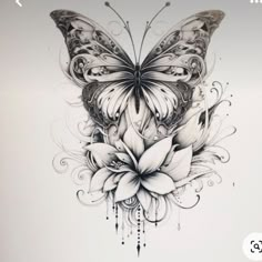 a drawing of a butterfly with flowers on it