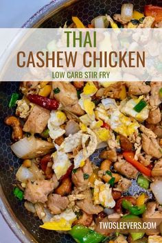 Make a one-pan cashew chicken stir fry easily with this delicious and low carb Keto Stir Fry recipe. It's nutty, full of veggies, and so easy you'll add it to your weekly menu! Keto Cashew Chicken Low Carb, Chinese Entrees, Thai Cashew Chicken Recipe, Cashew Chicken Stir Fry, Thai Cashew Chicken, Keto Chinese, Keto Entrees, Chicken Cashew, Keto Stir Fry