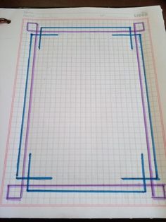 a piece of paper that has been drawn with blue and purple lines in the middle