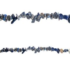 a long beaded necklace with blue and white beads on the end of each strand