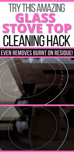 Text reads 'Try this amazing Glass Stove Top Cleaning Hack - Even removes burnt on residue' with 2 images. Image #1 of glass stove top with burnt on residue.  Image #2 of shiny, sparkling clean glass stove top Cleaning Glass Stove Top, Stove Top Cleaner, Glass Top Stove, Clean Stove Top, Clean Stove, Easy Cleaning Hacks, Diy Cleaning Solution, Glass Cooktop