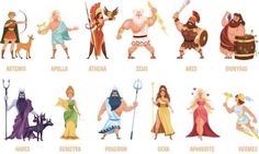 an image of different types of people in ancient greek mythology and fantasy costumes with names