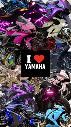 i love yamaha motorcycles with the words i love them in black and white, on top of