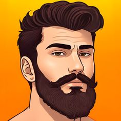 a digital painting of a man with a beard and mustache on an orange background,