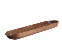 a wooden tray with a curved edge