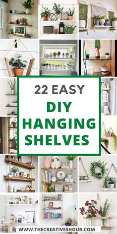 twelve diy hanging shelves with text overlay reading 22 easy diy hanging shelves