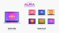 an advertisement for the new laptops with different colors and font on their screens,